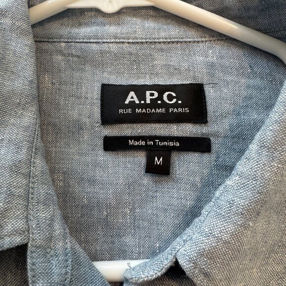 A.P.C. Men's Blue Chemise Vincent Linen Shirt Medium APC - Picture 5 of 5